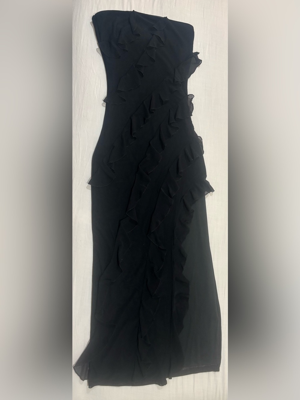 Black Ruffle High-Slit Maxi Dress - Picture 2 of 4